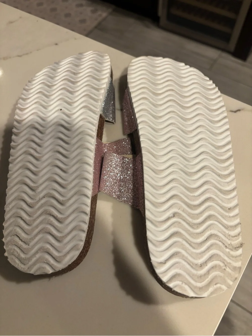 Route 66 Pastel Glitter Double-Buckle Slide Sandals